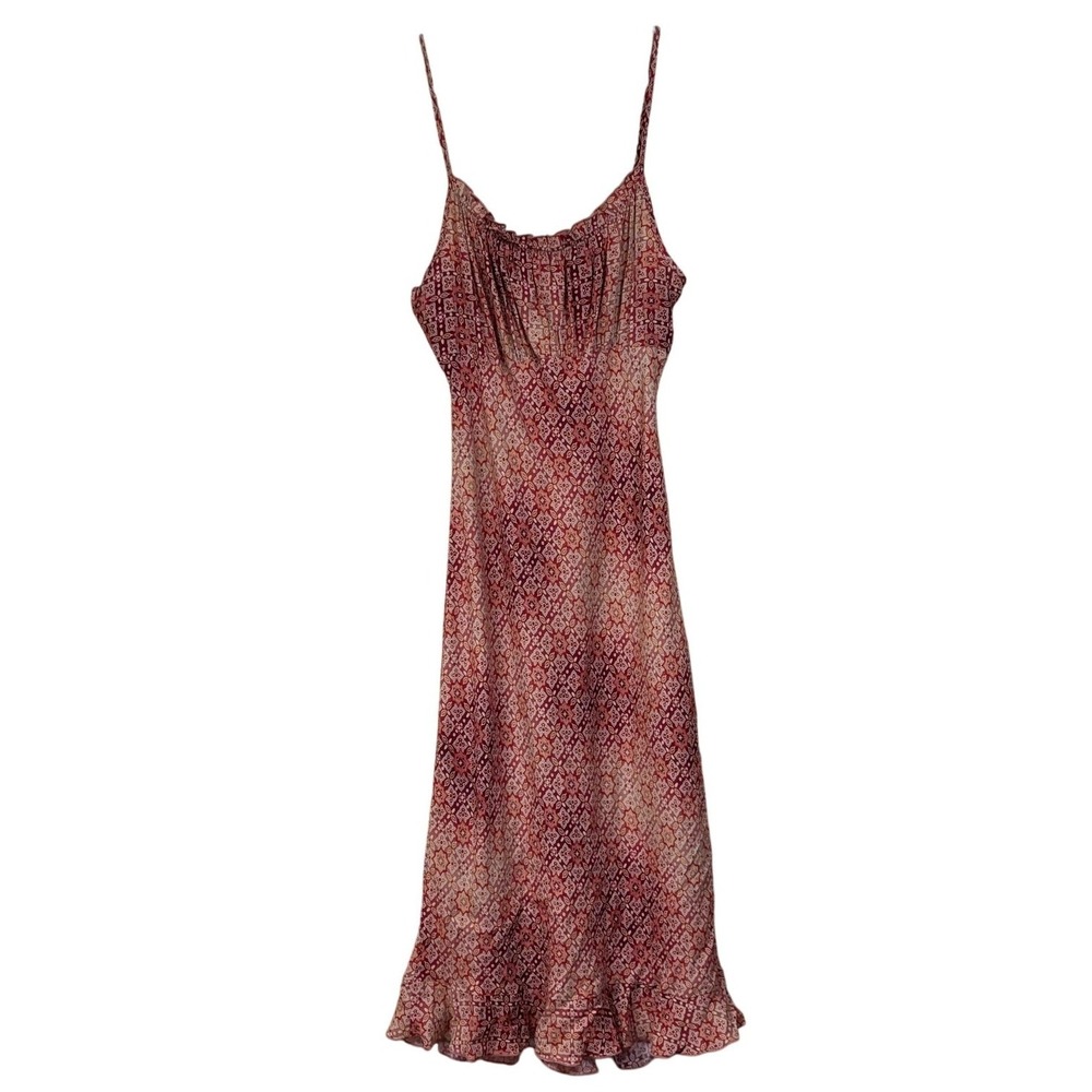 Rampage Geometric Medallion Print Ruffle Slip Dress Midi Small, grunge, indie
